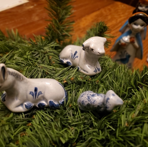 Nativity Blue Tonala  Mexico Folk Art Christmas 11 Pcs Birds Handpainted vintage - Picture 6 of 13